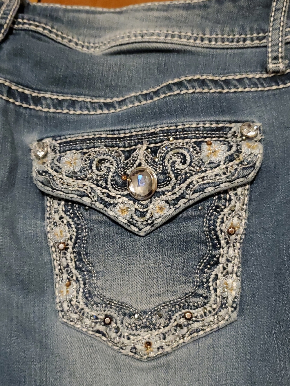 Apt. 9  Beautifully Embelished Women's Light Blue Flare Jeans - Picture 4 of 15